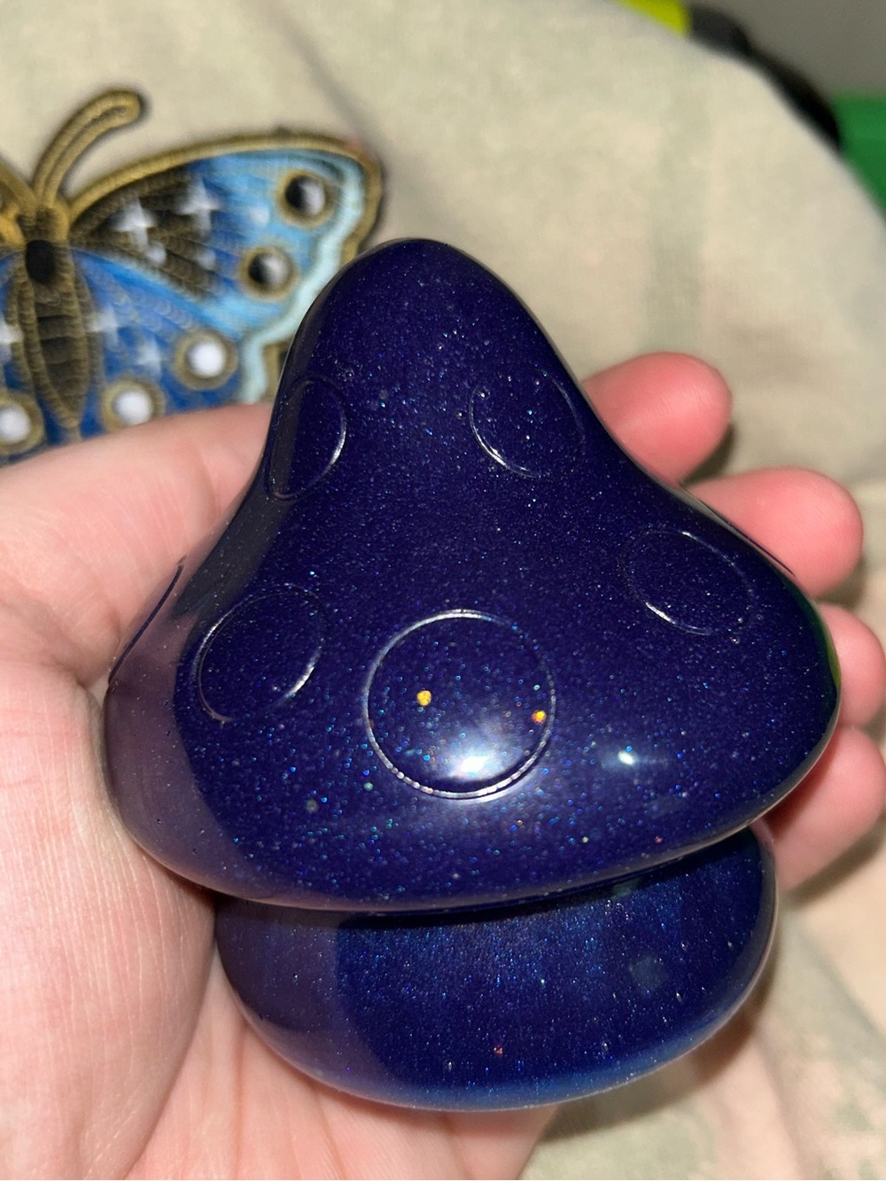 Dark Blue Sparkly Whimsy Handmade Resin Mushroom Witchy Decor